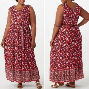 Westport Dress Barn Plus Size Red and Blue Floral Print Boho Maxi Dress